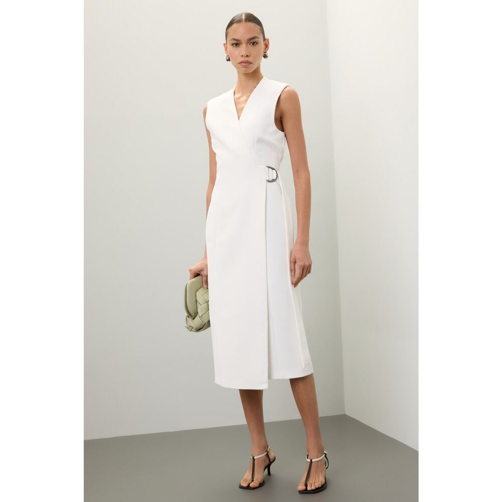 Ted Baker Molenaa Tailored Wrap Dress Midi White V-Neck Sleeveless 2 US (1 Ted)